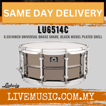Ludwig LU6514C 6.5x14inch Universal Brass Snare, Black Nickel Plated Shell