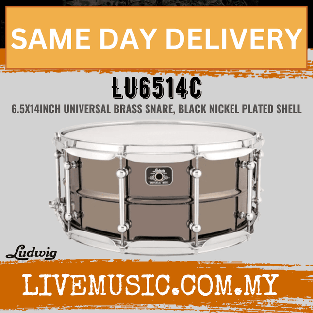 Ludwig LU6514C 6.5x14inch Universal Brass Snare, Black Nickel Plated Shell