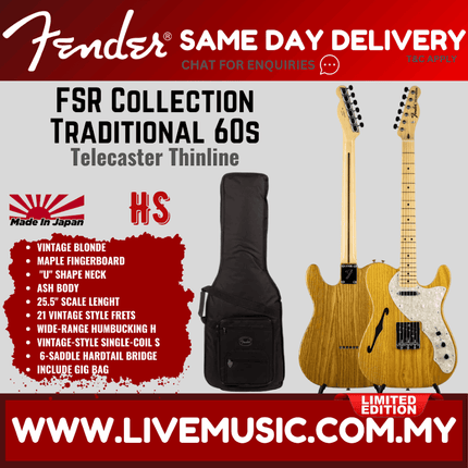 Fender FSR Collection Traditional 60s Telecaster Thinline Electric Guitar, Maple FB, Vintage Blonde