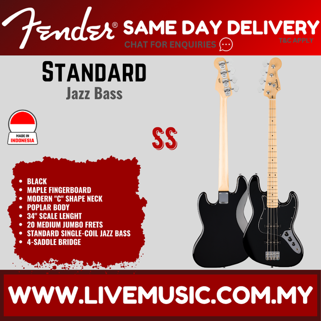 Fender Standard Jazz Bass Guitar w/White Pickguard, Maple FB, Aqua Marine Metallic / Black