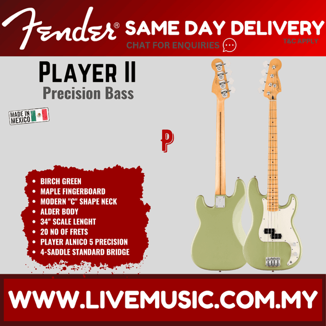 Birch Green Precision Bass guitar with maple fretboard and black pickguard