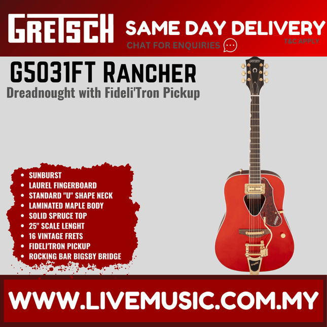 Gretsch G5034TFT Rancher w/ Bigsby Tailpiece Acoustic Guitar, Savannah Sunset