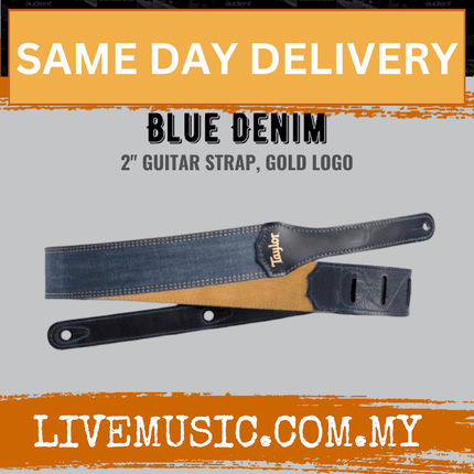 Taylor Blue Denim 2" Guitar Strap, Gold Logo