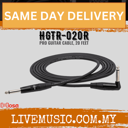 Hosa HGTR-020R Pro Guitar Cable, Straight to Angled, 20ft (HGTR020R/HGTR 020R)