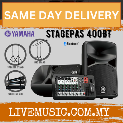 Yamaha Stagepas 400BT Portable PA System Set Bluetooth Version with Dual Channel Wireless Microphone Set And Stand ( StagePas-400BT / StagePas400BT )