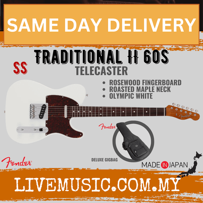 Fender Japan Traditional II 60s Telecaster Electric Guitar, Roasted Maple Neck / Rosewood Fretboard - Olympic White