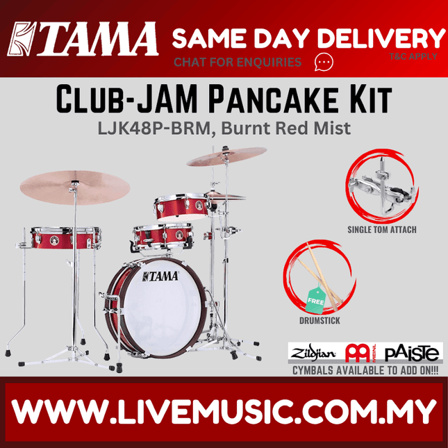 Tama LJK48P-BRM Club-jam Pancake Series 4-piece Shell Kit, Burnt Red Mist ( NO CYMBAL )