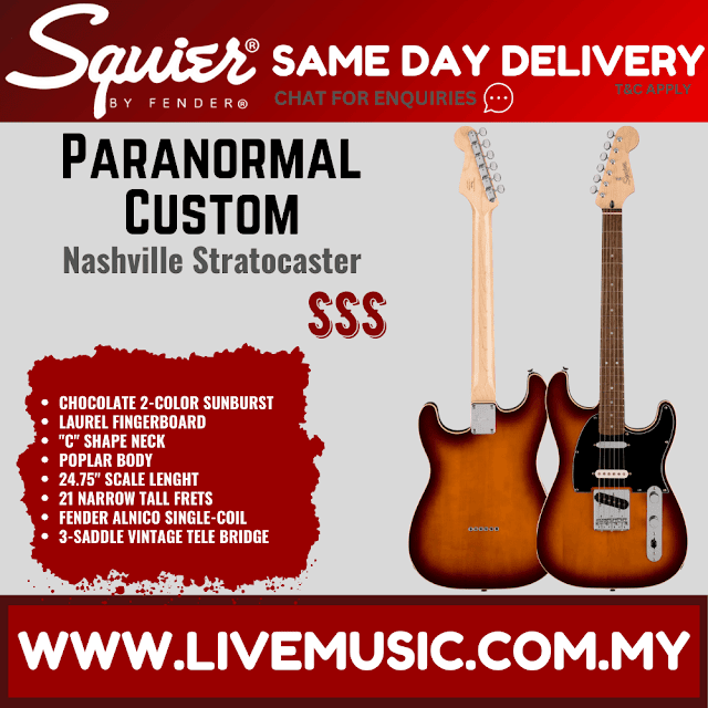 Squier Paranormal Custom Nashville Stratocaster Electric Guitar, Chocolate 2-Color Sunburst