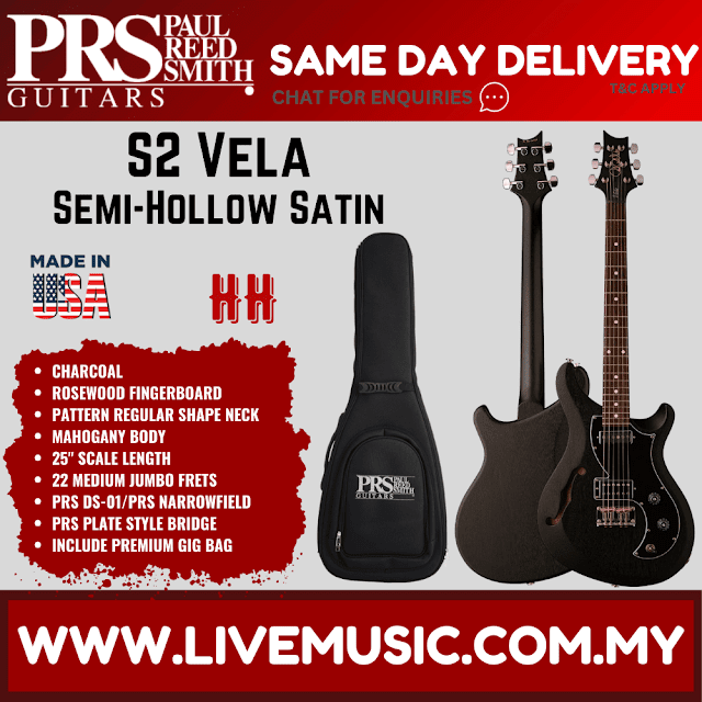 PRS S2 Vela Satin Semi-Hollow Electric Guitar w/Bag,Antique White / Vintage Cherry / McCarty Tobacco Sunburst / Charcoal
