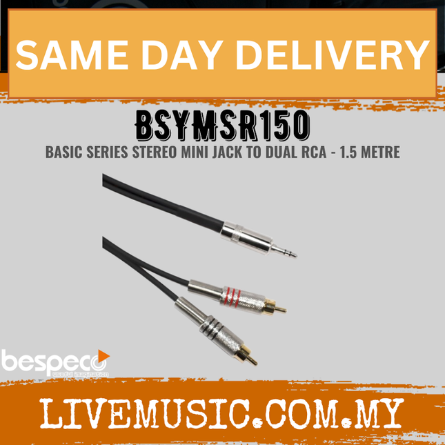 Bespeco BSYMSR150 1.5 Metre (3.5mm Stereo Jack – 2x RCA Male) Interlink Cable