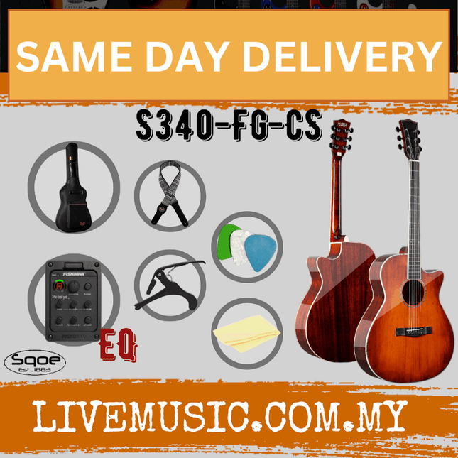 Sqoe S340-FG Solid Spruce Top 41Inch Acoustic-Electric Guitar w/Bag, Strap, Capo, Pick - ( S340 FG S340FG )