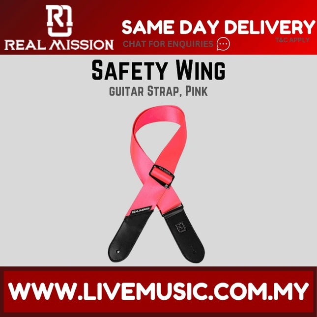 Real Mission Safety Wings Guitar Strap - Black / Blue / Green / Grey / Orange / Pink