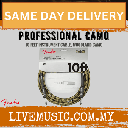 Fender Professional Series Instrument Cable, 10ft Straight/Straight, Woodland Camo
