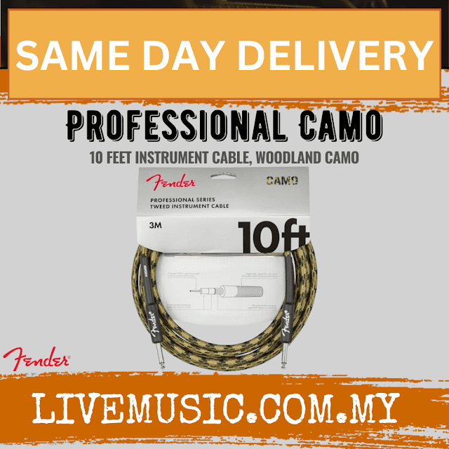 Fender Professional Series Instrument Cable, 10ft Straight/Straight, Woodland Camo