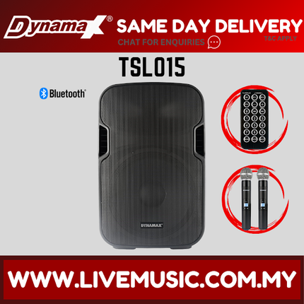 Dynamax TSL015 15'' 120w Bluetooth Portable Pa System Speaker With 2 Pcs 16 Channel Uhf Handheld Mic ( TSL-015 TSL 015 )