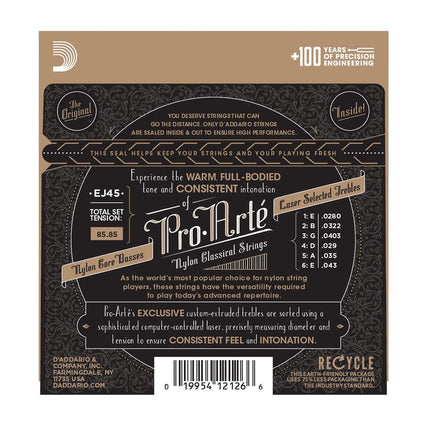 D'Addario EJ44 -Pro-Arté Nylon Classical Strings, Extra Hard Tension (DAddario)