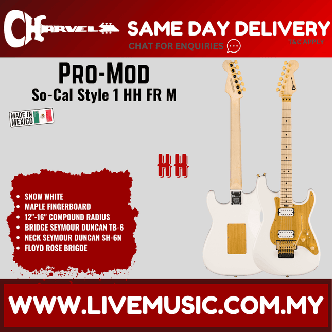 Charvel Pro-Mod So-Cal Style 1 HH FR Electric Guitar, Maple FB, Snow White