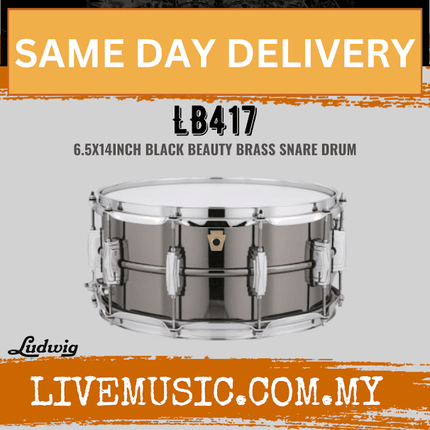 Ludwig LB417 6.5x14inch Black Beauty Snare Drum, Smooth Shell, Imperial Lugs