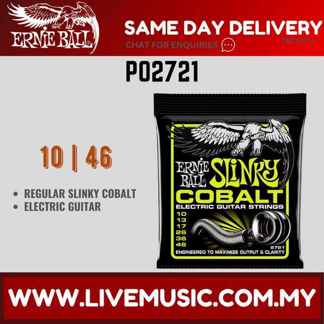Ernie Ball 2721 Regular Slinky Cobalt Electric Guitar Strings, 10-46 Gauge