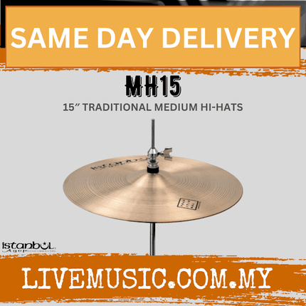15-inch traditional medium hi-hat cymbals with two cymbals and center rod