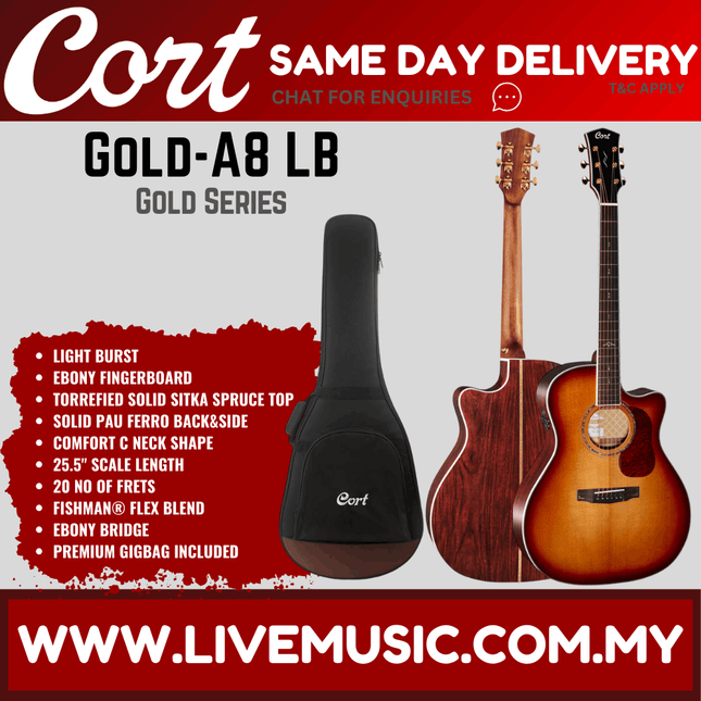Cort Gold-A8 - Acoustic Guitar with Gig Bag - Light Burst (Gold A8/GoldA8)