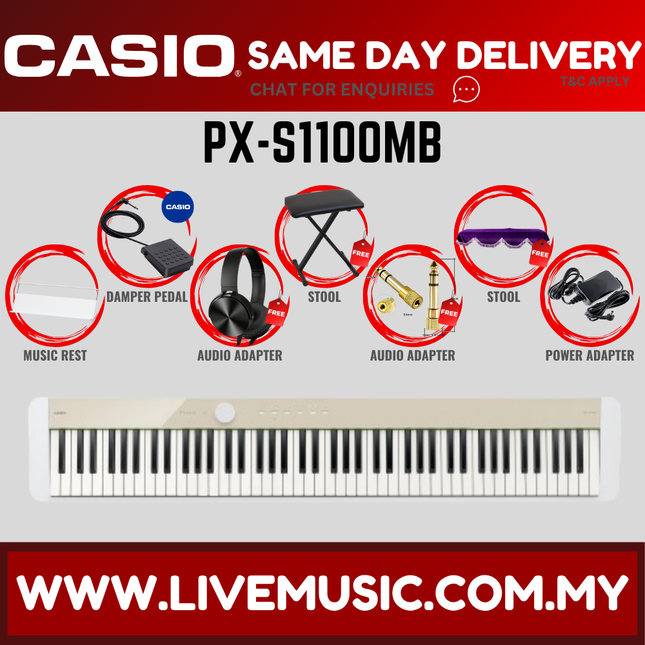 Casio PX-S1100 88 Keys Digital Piano Full Package With Headphone - Mellow ( PXS1100 / PX S1100 )