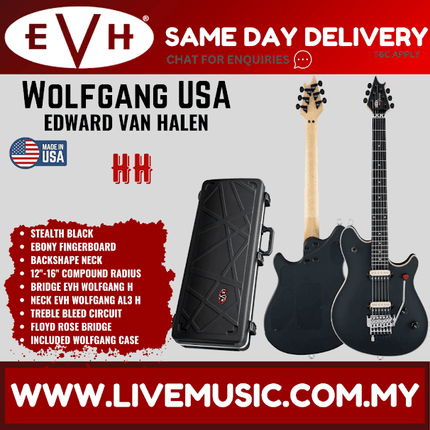 EVH Wolfgang USA Edward Van Halen Signature Electric Guitar, Ebony FB, Stealth Black