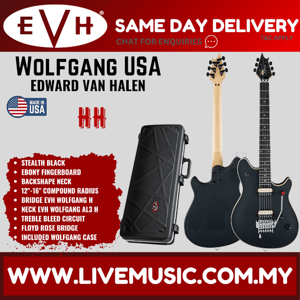 EVH Wolfgang USA Edward Van Halen Signature Electric Guitar, Ebony FB, Stealth Black