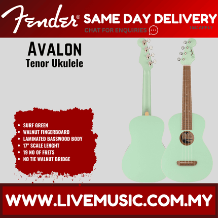Fender Avalon Tenor Ukulele, Walnut FB, Surf Green / Natural / Cherry / Daphne Blue / Sunburst / Black