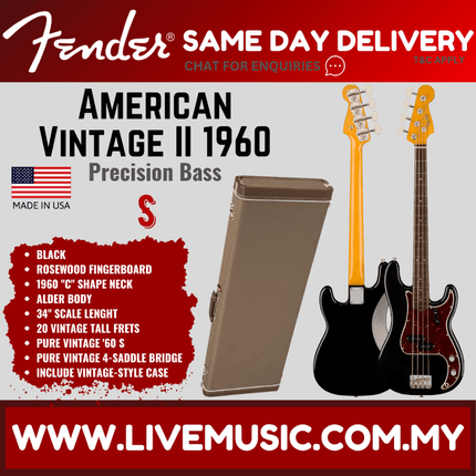 Fender American Vintage II 60 Precision Bass Electric Guitar, RW FB