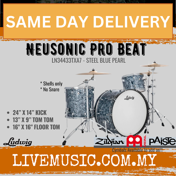 Ludwig LN34433TXA7 Neusonic 3-Piece Shell Pack Acoustic Drums (24B/16F/13T), Steel Blue Pearl
