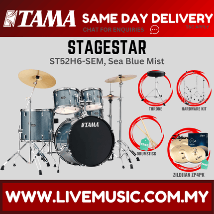 Tama Stagestar ST52H6 5-piece Drum Set With Drumsticks and Throne With Zildjian ZP4PK Cymbals Set