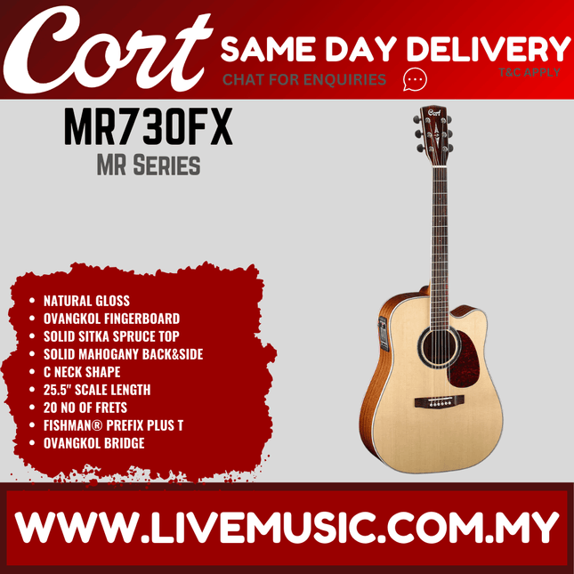 Cort MR730FX - Full Solid Acoustic-Electric Guitar Ovangkol Fretboard with Gig Bag - Natural Glossy (MR 730FX/MR-730FX)