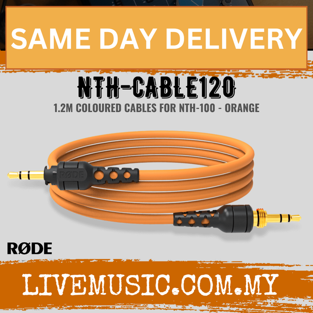Orange headphone cable with inline control module and 3.5mm stereo plugs