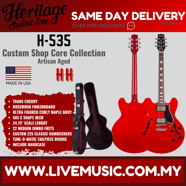 Heritage Custom Shop Core Collection H-535 Electric Guitar with Case, Artisan Aged-Trans Cherry ( H535 H 535 )