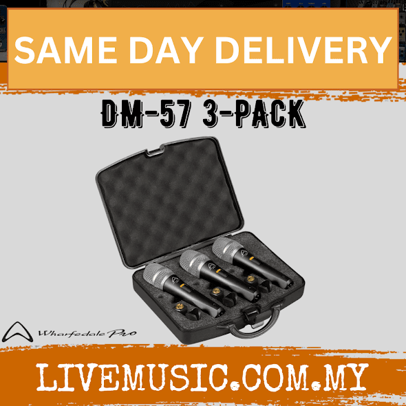 WHARFEDALE PRO DM57 3 PACK Super Cardioid Dynamic Microphone c/w Carry Case (DM 57 3 PACK/DM-57 3 PACK)