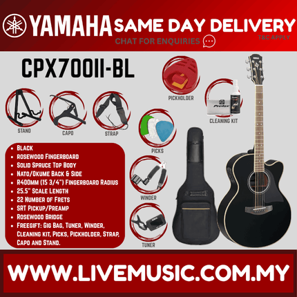 Yamaha CPX700II Medium Jumbo Solid Spruce Top Acoustic-Electric Guitar - Natural/Black/Dusk Sun Red/Sand Burst/Tinted ( CPX700 )