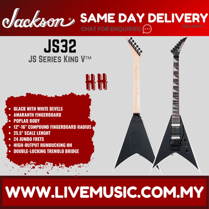 Jackson JS32 King V - JS Series Electric Guitar Amaranth Fretboard - Black with White Bevels (JS-32/JS 32-King V)