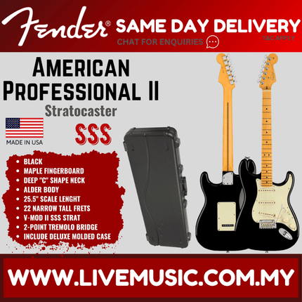 Fender American Professional II Stratocaster Electric Guitar, Maple Fretboard - Black