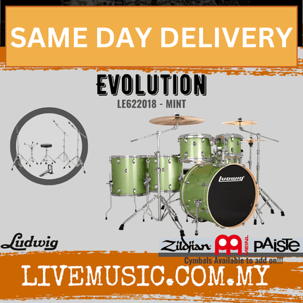 Ludwig LE622010 / LE622024 / LE622018 / LE622028 Evolution 6-Piece Drum Kit w/Hardware, Cherry /Copper / Mint / Platinum