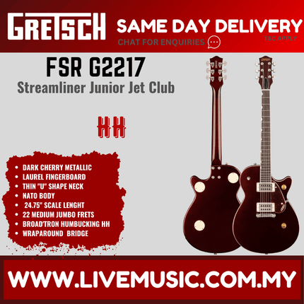 Gretsch FSR G2217 Streamliner FSR Junior Jet Club Electric Guitar, Dark Cherry Metallic