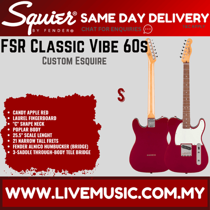 Squier FSR Classic Vibe 60s Custom Esquire Electric Guitar, Laurel FB, Candy Apple Red