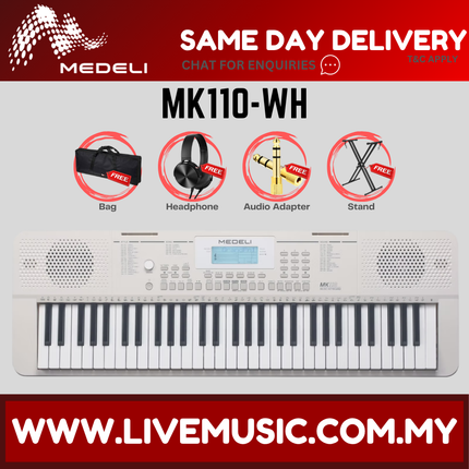 Medeli MK110-WH Millenium Series 61 Keys Portable Keyboard - White ( MK-110 / MK 110 / MK100 / MK 100 ) replace MK100