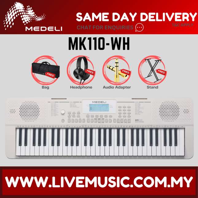 Medeli MK110-WH Millenium Series 61 Keys Portable Keyboard - White ( MK-110 / MK 110 / MK100 / MK 100 ) replace MK100