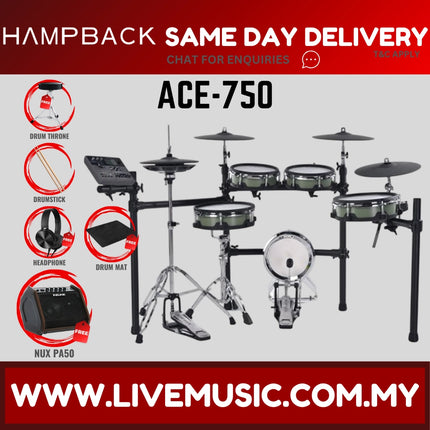 Hampback ACE-750 Full Mesh Digital Drum Set w/Headphone, Drumstick And Drum Throne - ( ACE750 ACE 750 )