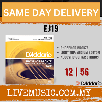 D'Addario EJ19 - Phosphor Bronze Light Top/Medium Bottom Acoustic Guitar String (12-56)(DAddario)