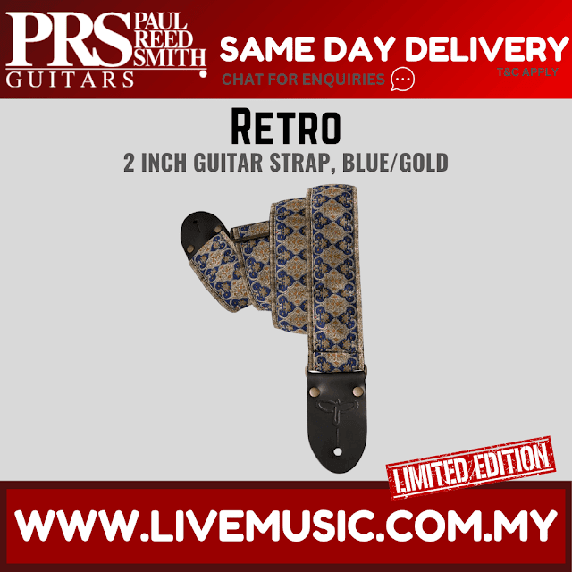 PRS Limited Edition 2inch Retro Guitar Strap, Blue/Gold