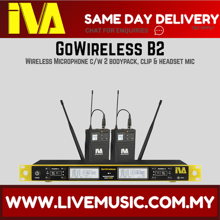 IVA GoWireless B2 UHF WIreless Microphone c/w 2 bodypack, clip & headset mic ( GoWirelessB2 / GoWireless-B2  )