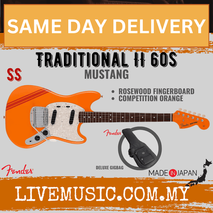 Fender Japan Traditional II 60s Mustang Electric Guitar, RW Fretboard - Competition Orange