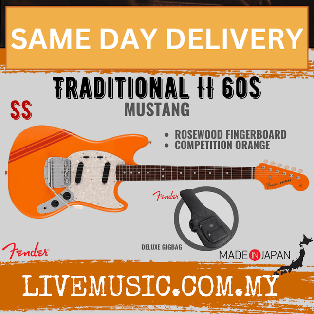 Fender Japan Traditional II 60s Mustang Electric Guitar, RW Fretboard - Competition Orange